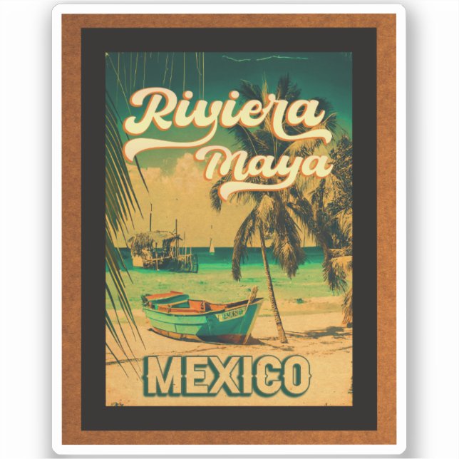 Riviera Maya Postcard Palm Tree Vintage Aufkleber (Vorderseite)