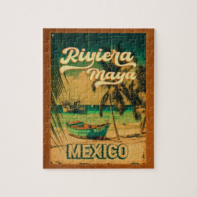 Riviera Maya Postcard Palm Tree Vintage Puzzle (Vertikal)