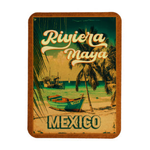 Riviera Maya Postkarte Palmenbaum Vintage Reise Magnet