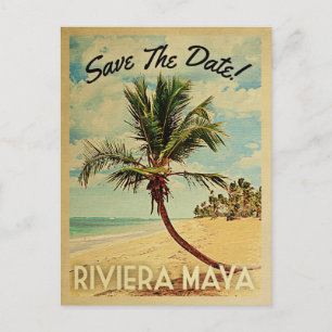 Riviera Maya Save The Date Vintage Strand Palmenba Ankündigungspostkarte