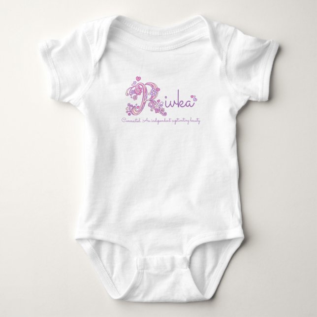 Rivka Girls Name bedeutet Buchstabe R Monogramm Sh Baby Strampler (Vorderseite)