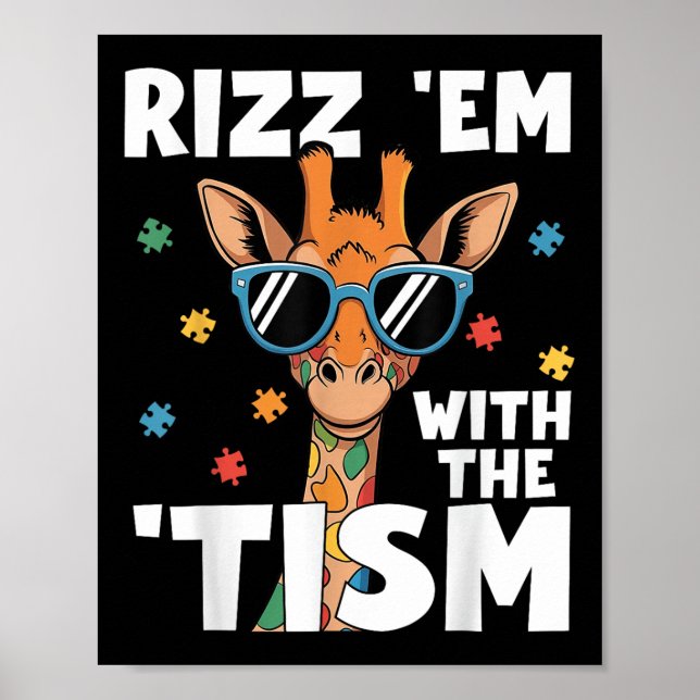 Rizz Em mit dem Tismus Autismus Giraffe Funny Auti Poster (Vorne)