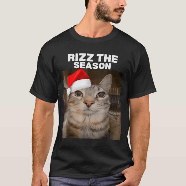 Rizz The Season Funny Christmas Pajamas Cat Meme B T-Shirt (Vorderseite)