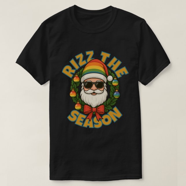 Rizz The Season Trendy Christmas Gay Rainbow Santa T-Shirt (Design vorne)