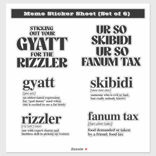 Rizzler Meme Sticker Sheet Set (Blatt)