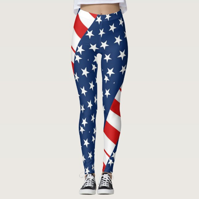 rmdesignflo55 USA Flag Leggings - roter Hintergrun (Vorderseite)