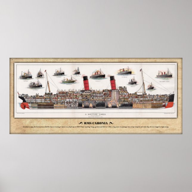 RMS CARONIA (1905) Cutaway/Inboard Profile Poster (Vorne)