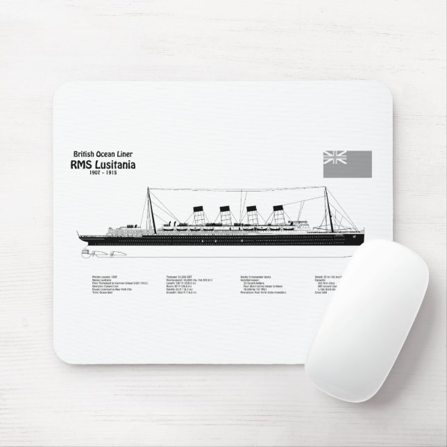 RMS Lusitania - Pläne für Schiffskonzepte BD Mousepad (Mit Mouse)