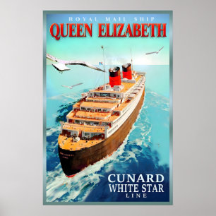 RMS Queen Elizabeth Neues Retro-Schiffposter Cunar Poster