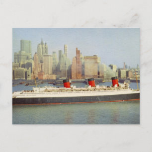 RMS Queen Mary Sailing New York 1950er Postkarte