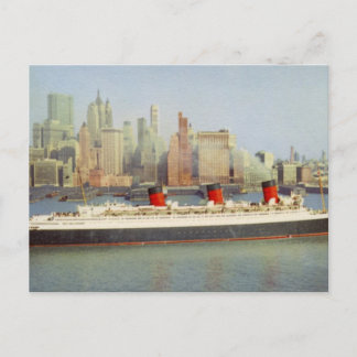 RMS Queen Mary Sailing New York 1950er Postkarte