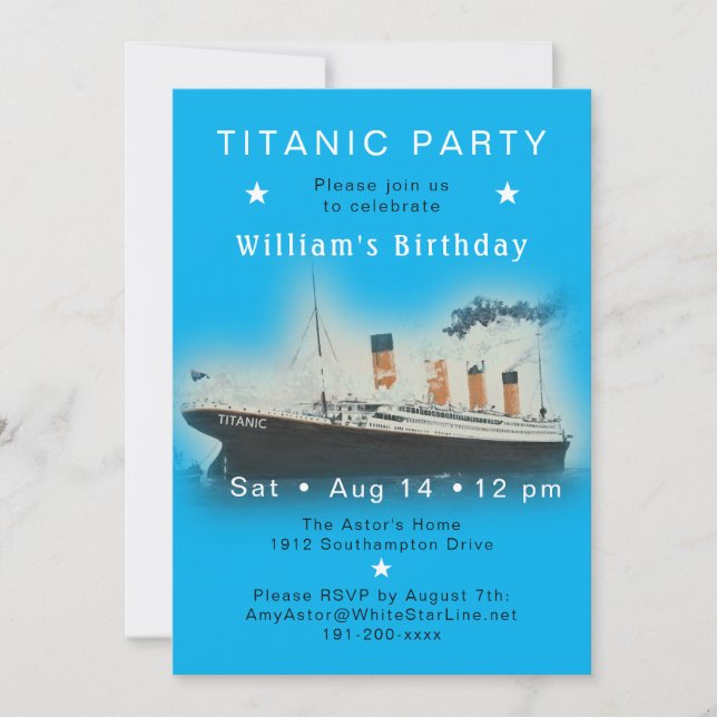 RMS Titanic Blue Birthday Einladung (Vorderseite)