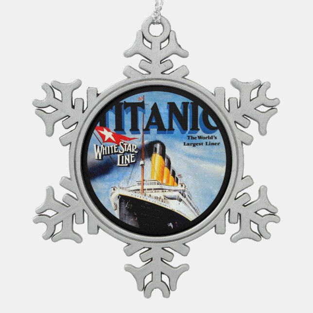 RMS Titanic Poster Art Schneeflocken Zinn-Ornament (Vorderseite)