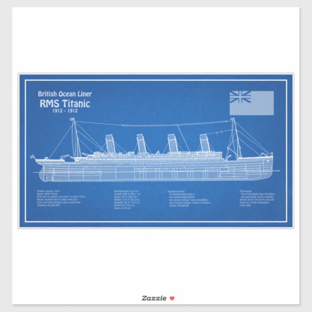 RMS Titanic Ship Blueprint Pläne ABD Aufkleber (Blatt)