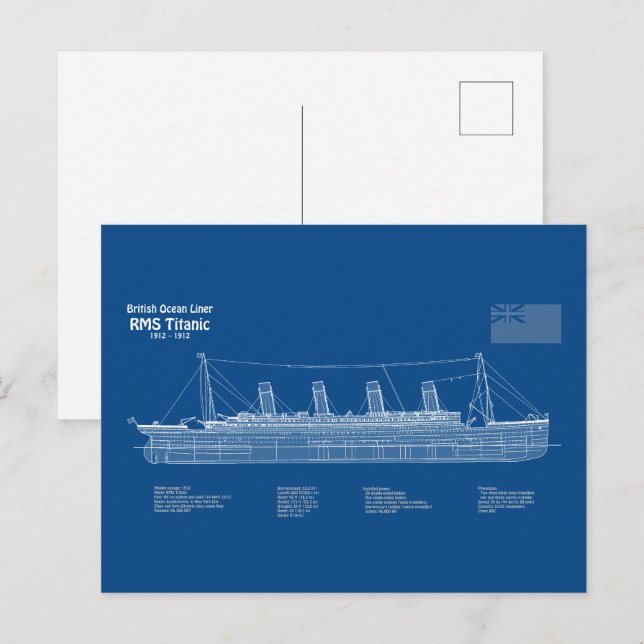 RMS Titanic Ship Blueprint Pläne ABD Postkarte (Vorne/Hinten)