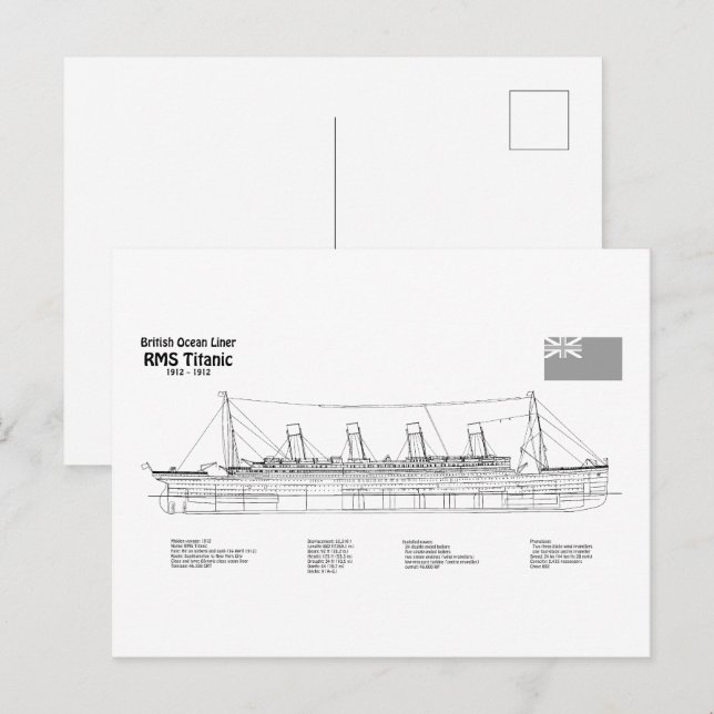 RMS Titanic Ship Blueprint Plans BD Postkarte (Vorne/Hinten)