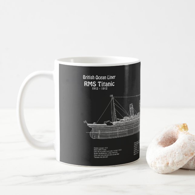 RMS Titanic Ship Blueprint Plans PBD Kaffeetasse (Mit Donut)