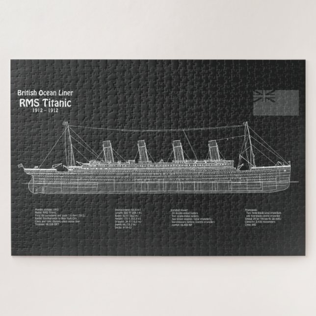 RMS Titanic Ship Blueprint Plans PBD Puzzle (Horizontal)