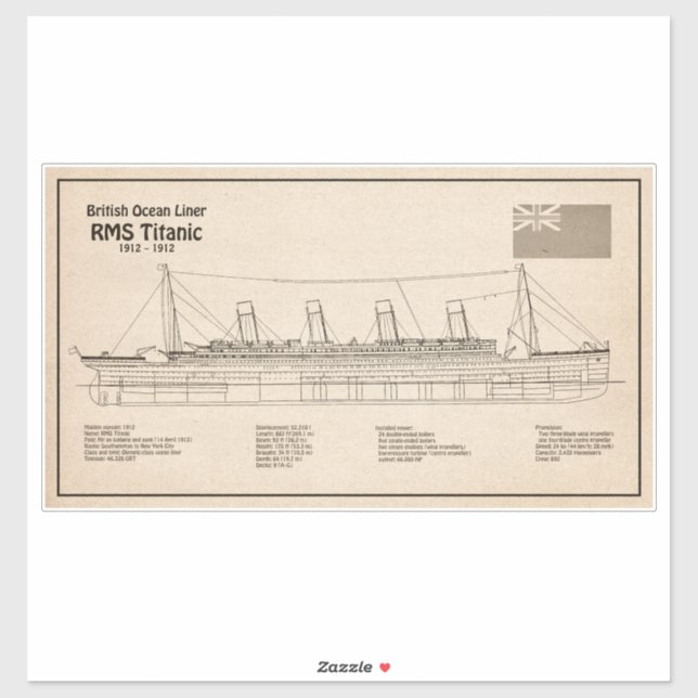 RMS Titanic Ship Blueprint Plans SD Aufkleber (Blatt)
