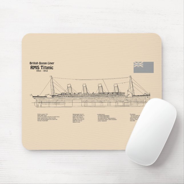 RMS Titanic Ship Blueprint Plans SD Mousepad (Mit Mouse)