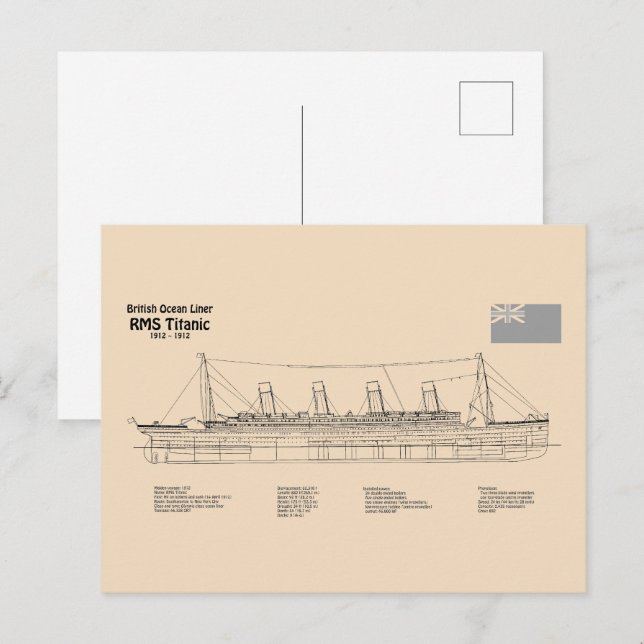 RMS Titanic Ship Blueprint Plans SD Postkarte (Vorne/Hinten)