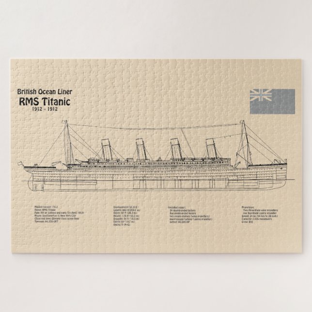 RMS Titanic Ship Blueprint Plans SD Puzzle (Horizontal)
