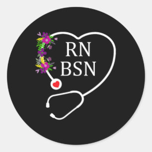 Rn Bsn Registered Nurse Nursing Floral Stethoscope Runder Aufkleber