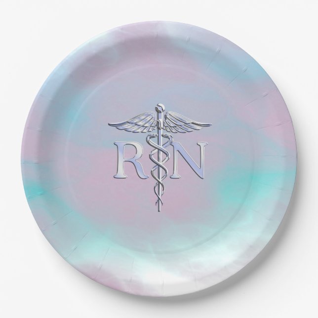 RN Caduceus Medical Mother Pearl Decor Pappteller (Vorderseite)