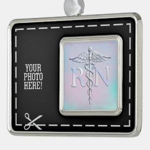 RN Caduceus Medizinisches Mutter-Perlmutt-Dekor Rahmen-Ornament Silber