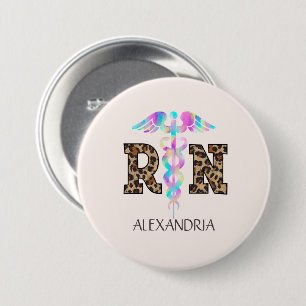 "RN" in Leopard-Printwerbung - farbiges medizinisc Button