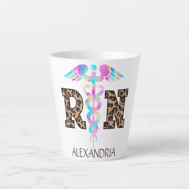 "RN" in Leopard-Printwerbung - farbiges medizinisc Milchtasse (Vorderseite)