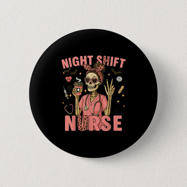 RN Intensivstation Krankenschwester Skelett Nachts Button (Vorderseite)