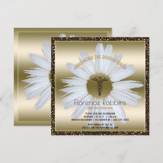 RN Nurse Abschluss| Gold Daisy Pinning Zeremonie Einladung (Vorne/Hinten)