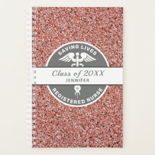RN Nurse Abschluss Medical Pink Glitzer Name Planer