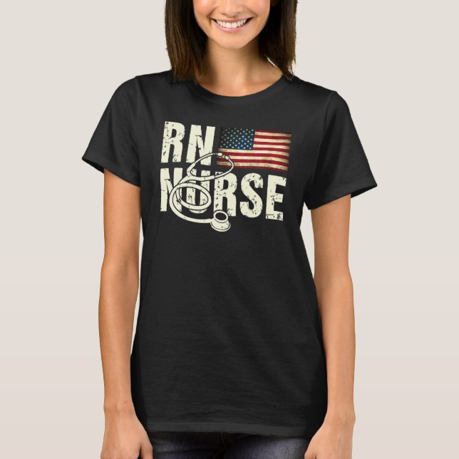 RN Nurse American Flag 4. Juli Veterans US Pat T-Shirt (Vorderseite)