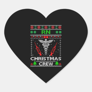 Rn Nurse Christmas Crew Rn Ugly Herz-Aufkleber