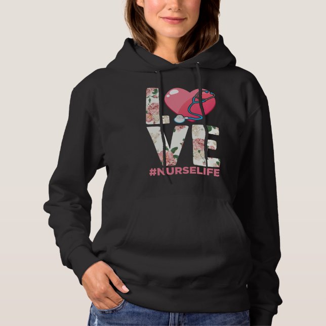 RN Nurse Life Blume Paramedic Stethoscope Herz Hoodie (Vorderseite)