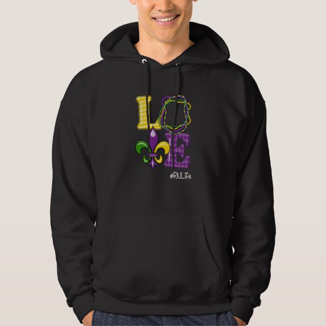 RN Nurse Mardi Gras Leopard Festival Party Hoodie (Vorderseite)