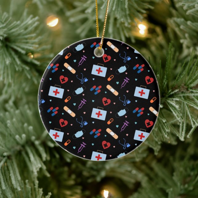 RN Nurse Nursing Student | Medizinisches Muster Keramik Ornament (Baum)