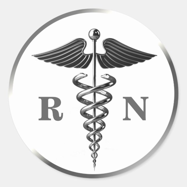 RN Nurse Silver Caduceus Symbol Medical Runder Aufkleber (Vorderseite)
