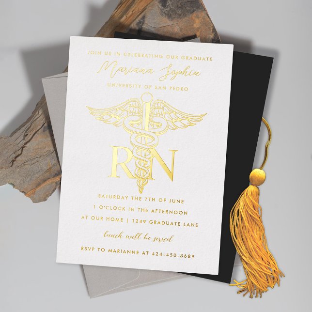 RN Nursing Abschluss Gold Foil Einladung (Von Creator hochgeladen)