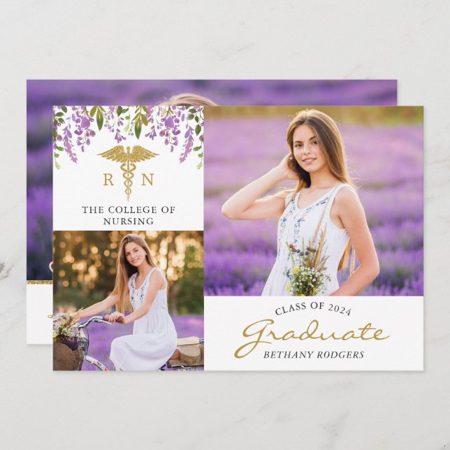 RN Nursing Floral Abschluss 3 Foto Ankündigung (Vorne/Hinten)