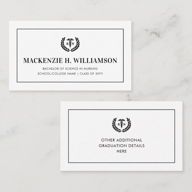RN Nursing School Abschluss Name Card einfügen Telefonnummerkarte (Vorne/Hinten)