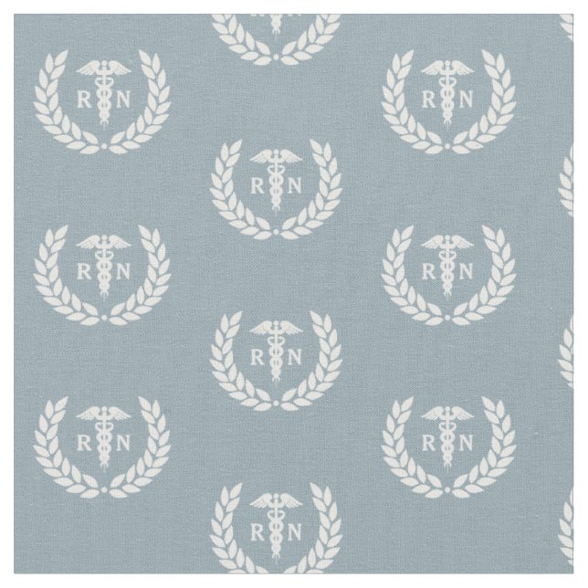 RN Nursing School Abschluss Pattern Dusty Blue Stoff (Nahaufnahme)