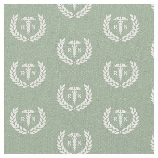 RN Nursing School Abschluss Pattern Sage Green Stoff (Nahaufnahme)