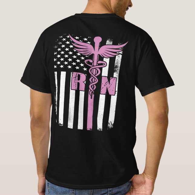RN Registered Nurse USA Flag T-Shirt (Rückseite)