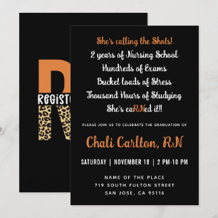 RN Registriert Nurse Leopard Typografy Abschluss Einladung