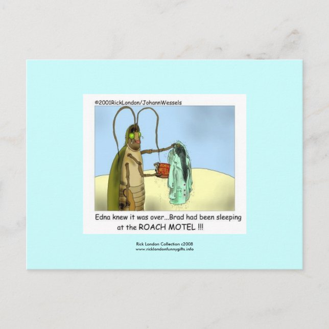 Roach Motel Funny Cartoon Postkarte (Vorderseite)