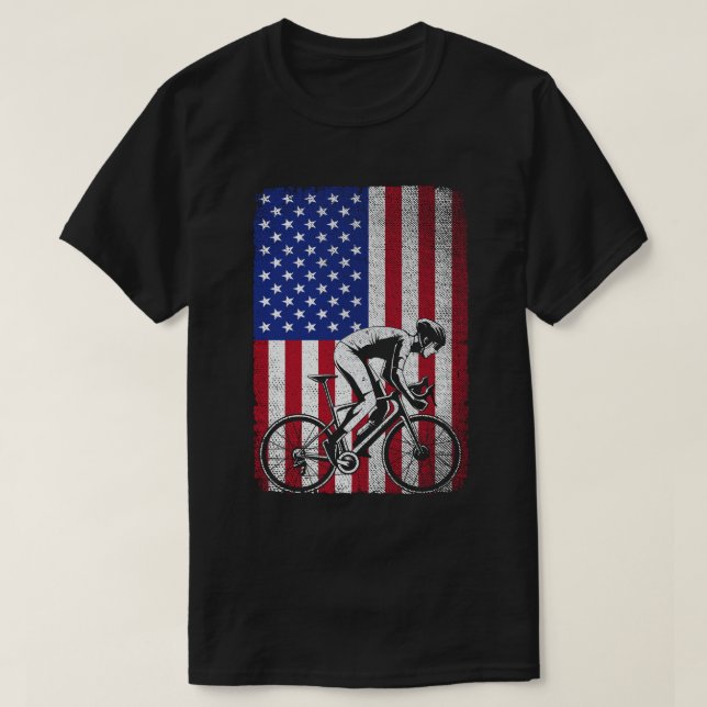 Road Biking Cycling 4. Juli USA Flagge T-Shirt (Design vorne)