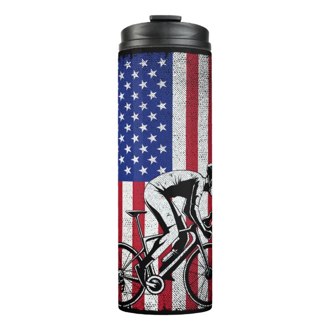 Road Biking Cycling 4. Juli USA Flagge Thermosbecher (Vorderseite)